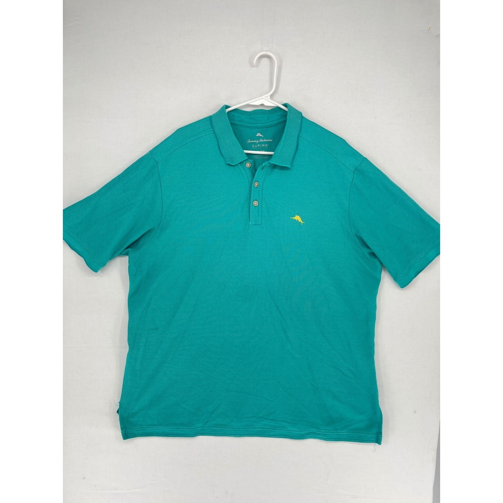 Tommy Bahama Supima Cotton Polo Shirt Mens XL Short Sleeve Teal Marlin Logo